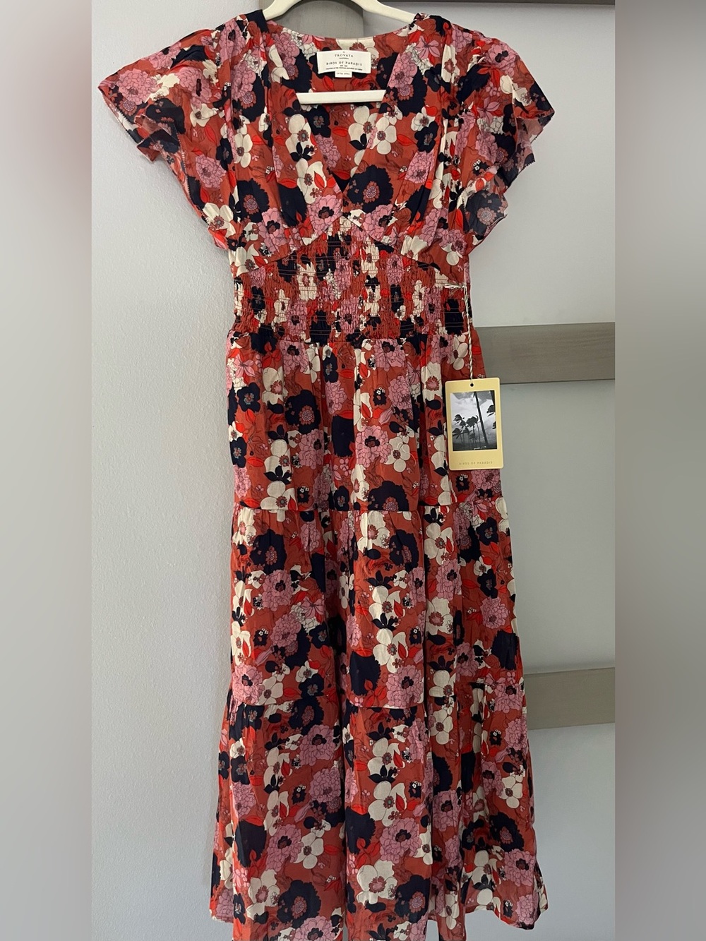 Trovata Birds of Paradise Kendall Dress in Orange Blue Pink Flowers XS Rare! NWT